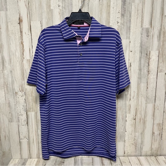 Black Quail Mens Sz Medium Polo Golf Shirt Pink Purple Striped Performance Light - Picture 1 of 7